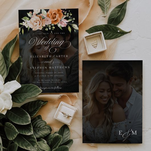 Foto mit Blumenmuster, orange und rosa Einladung