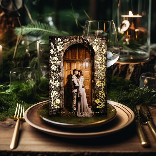 Foto mit Blumenmuster Save the Date Folieneinladung