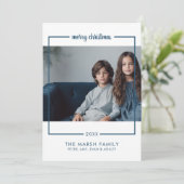 Foto mit Border Minimal Frohe Weihnachten blau (Stehend Vorderseite)