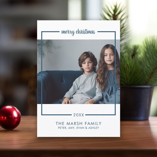 Foto mit Border Minimal Frohe Weihnachten blau