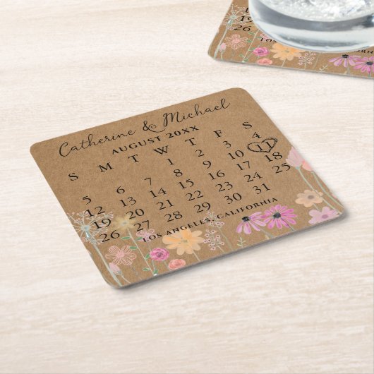 Foto mit brauner Pappe Datum Kalender Rechteckiger Pappuntersetzer (angewinkelt)