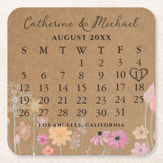 Foto mit brauner Pappe Datum Kalender Rechteckiger Pappuntersetzer (Vorderseite)