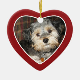 Foto mit Dog Bone - Herz beidseitig Keramik Ornament