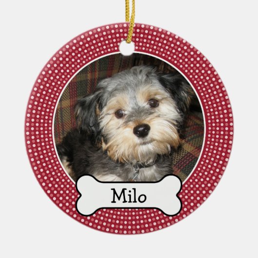 Foto mit Dog-Knochen - beidseitig Keramik Ornament (Vorne)