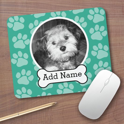 Foto mit Dog-Knochen und Paw-Druck grün Mousepad