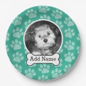 Foto mit Dog-Knochen und Paw-Druck grün Pappteller (Vorderseite)