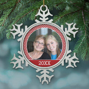Foto mit einem trendigen Rahmen und benutzerdefini Schneeflocken Zinn-Ornament