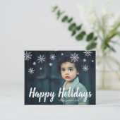 Foto mit einfachen Schneeflocken Modernst Feiertagspostkarte (Stehend Vorderseite)