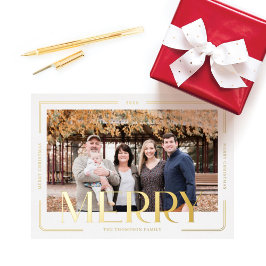 Foto mit einfacher und moderner Goldrahmenfamilie Folien Feiertagskarte