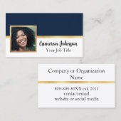 Foto mit elegantem Script und Gold auf Navy Blue Visitenkarte (Vorne/Hinten)