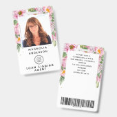 Foto mit floralen Firmenzeichen Strichcode-Abzeich Ausweis (Vorder- & Rückseite)
