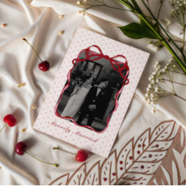 Foto mit gepunkteter Schleife Frisch Vermählte Hoc Feiertagskarte