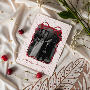 Foto mit gepunkteter Schleife Frisch Vermählte Hoc Feiertagskarte