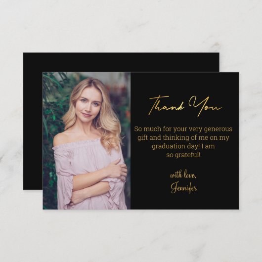 Foto mit goldenem Schriftzeichen Dankeskarte (Vorne/Hinten)