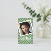Foto mit Green Zickzack Pattern Individuelle Name Visitenkarte (Stehend Vorderseite)