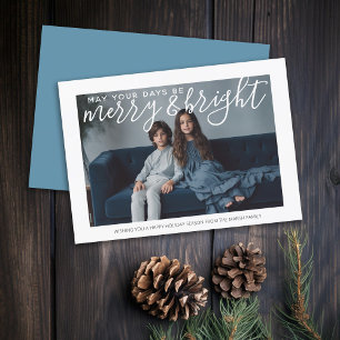Foto mit großem Merry and Bright - pastellblau Feiertagskarte