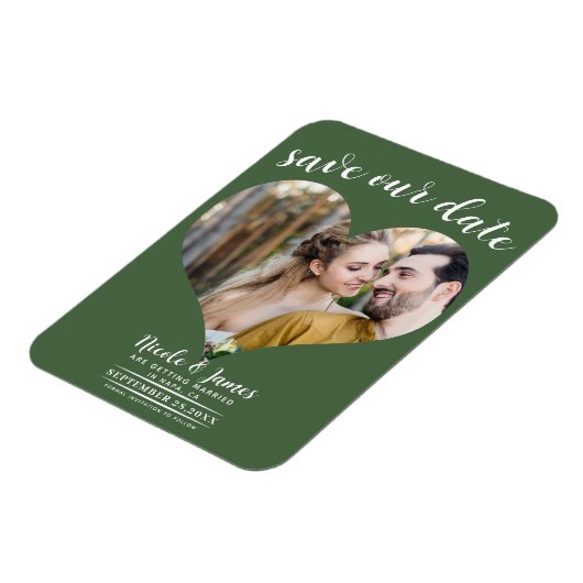 Foto mit grünem Herzen Hochzeit Sichern Sie das Da Magnet (Linke Seite)
