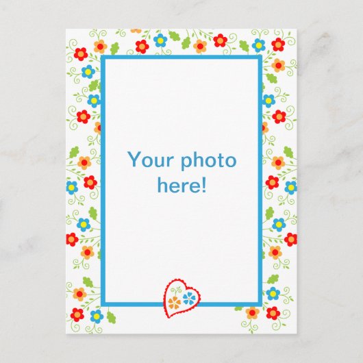 Foto mit Herz und Blume Postkarte (Vorderseite)