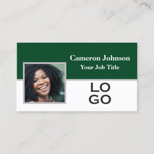 Foto mit individuellem Logo auf Forest Green Visitenkarte (Vorderseite)