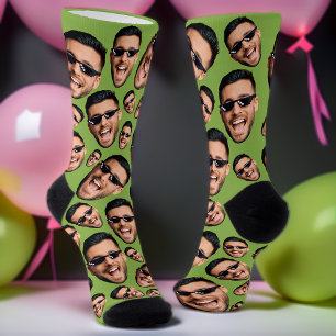 Foto mit individueller Funny Face über Socken, Grü Socken
