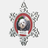 Foto mit Knochen - roten Polka - Punkten Schneeflocken Zinn-Ornament (Rechts)