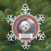 Foto mit Knochen - roten Polka - Punkten Schneeflocken Zinn-Ornament