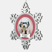 Foto mit Knochen - roten Polka - Punkten Schneeflocken Zinn-Ornament (Rechts)