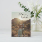 Foto mit lässiger Handschrift Save the Date Postka Ankündigungspostkarte (Stehend Vorderseite)