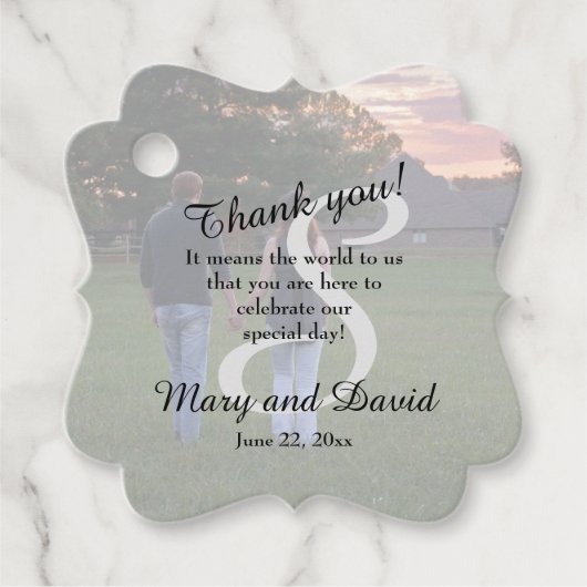 Foto mit Monogram Wedding Geschenkanhänger (Vorderseite)