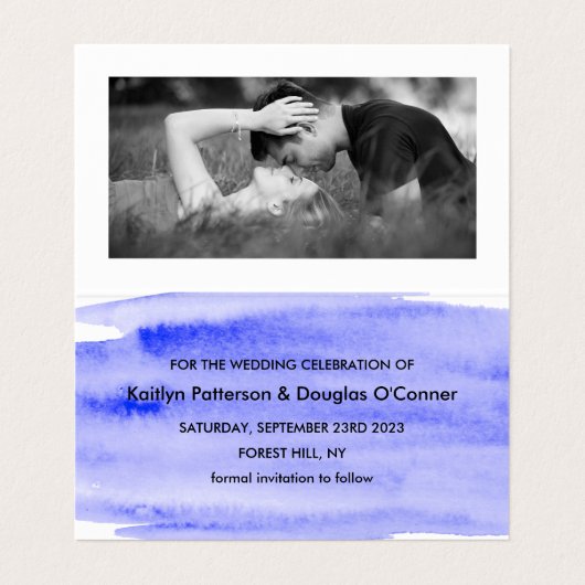 Foto mit Pinselstrich Save the Date Visitenkarten (Innenseite Aufgefaltet)