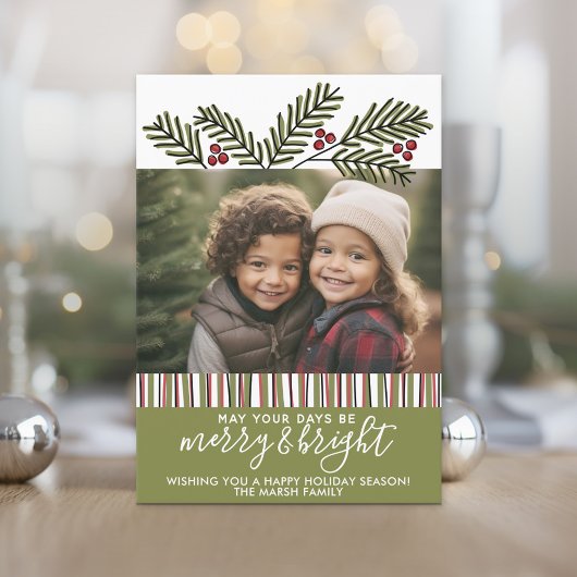 Foto mit Retro-Kiefernzweigen Feiertagskarte