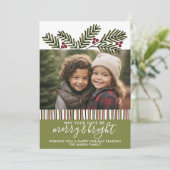 Foto mit Retro-Kiefernzweigen Feiertagskarte (Stehend Vorderseite)