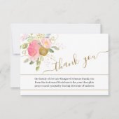 Foto mit rosa Blume und Goldskriptbeerdigung Dankeskarte (Vorderseite)