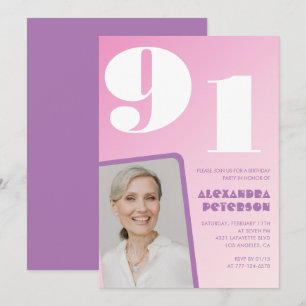 Foto mit rosa-lila Gradient zum 91. Geburtstag Einladung