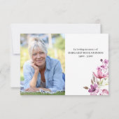 Foto mit rosa violetten Blumen und Script-Beerdigu Dankeskarte (Rückseite)