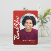 Foto mit rotem Abschluss und fett Bogenskripttyp R Dankeskarte (Stehend Vorderseite)