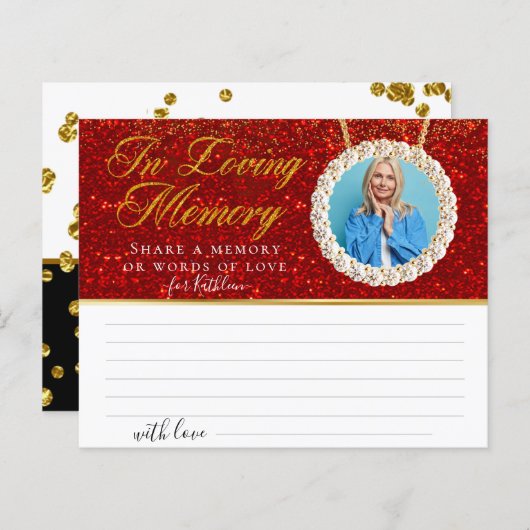 Foto mit rotem Glitzer eine Gedächtnisbeererkarte (Vorne/Hinten)