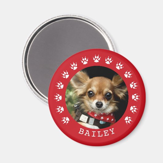 Foto mit rotem Paw-Druck Magnet (Vorderseite/Rückseite)