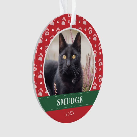 Foto mit rotem weißem Paw-Druckmuster Ornament (Vorderseite)