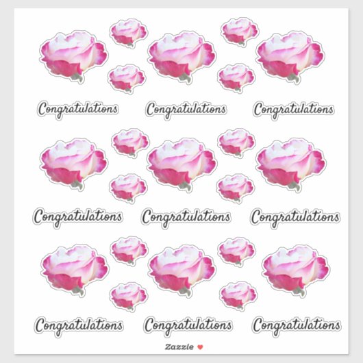 Foto mit roter und weißer Rose | Glückwünsche Aufkleber (Blatt)