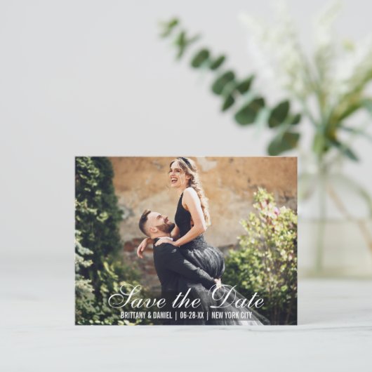 Foto mit Save the Date Couple Names Datum Postkart Postkarte (Stehend Vorderseite)