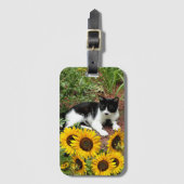 Foto mit Schwarz und Weiß mit Sonnenblumen Gepäckanhänger (Vorderseite Vertikal)