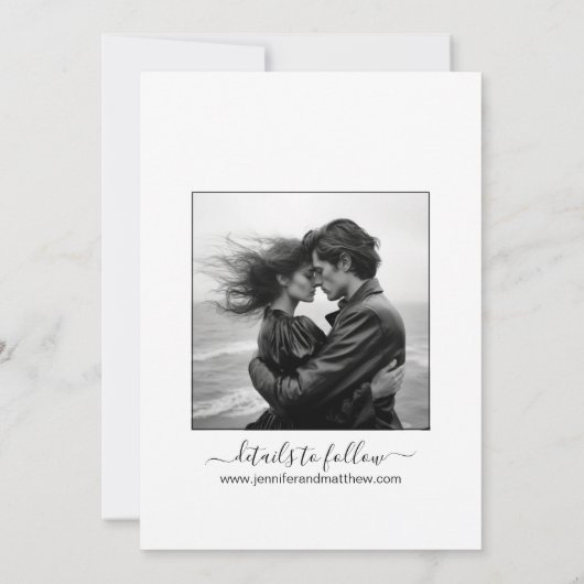 Foto mit schwarzem und weißem Blattwerk Save The Date (Rückseite)