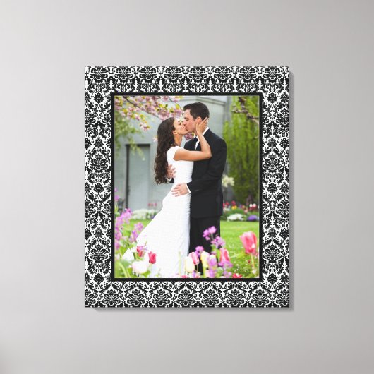 Foto mit schwarzem und weißem Damast, Rahmen, Lein Leinwanddruck (Vorderseite)