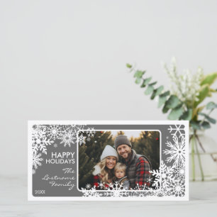 Foto mit Snowflake Border - Grau weiß Feiertagskarte