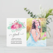 Foto mit tropischem Abschluss in Rosa und Minze Ankündigung (Stehend Vorderseite)