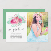 Foto mit tropischem Abschluss in Rosa und Minze Ankündigung (Vorne/Hinten)