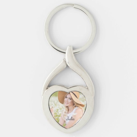 Foto mit verdrehtem Herz Metal Schlüsselanhänger (Vorderseite)