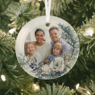 Foto mit weicher Wintergrünpflanze individuell ang Ornament Aus Glas