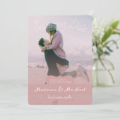 Foto mit weichrosa Banner Ankündigung Datum freiha (Stehend Vorderseite)